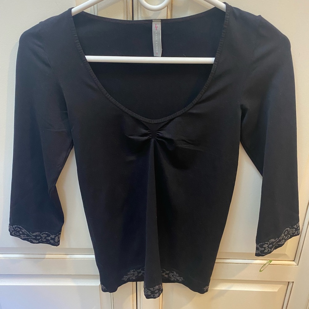 Last Tango black neck with glitter edges on sleeves and bottom!  NWOT